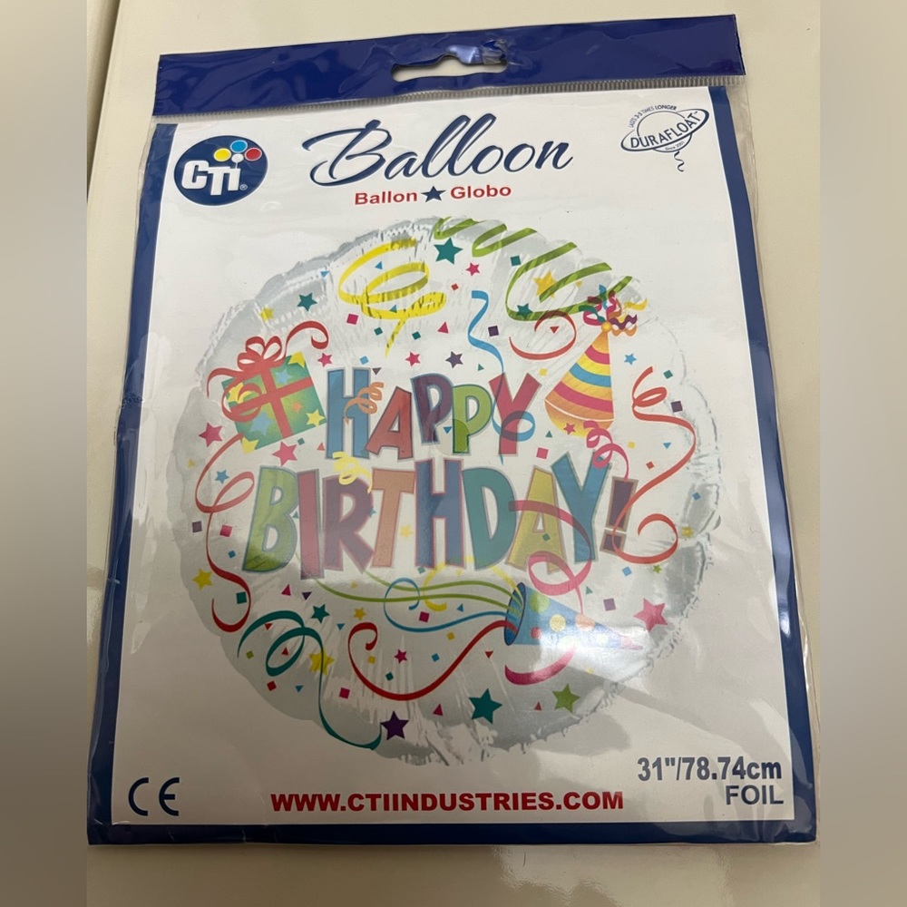 🔵4/$20 CTI Balloon “Happy Birthday” Foil Balloon 31”-78.74cm Durafloat NIP